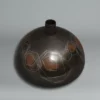 Patinated bronze vase in shiny and mat finish, inlaid with geometric motifs in silver and red bronze, by Kanamori Eiichi (1908-2001)