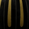 detail of Hannya Kankei Patinated bronze bottle vase covered with a dark brown patina, inlaid with silver and gold geometric patterns
