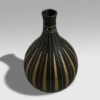 Hannya Kankei Patinated bronze bottle vase covered with a dark brown patina, inlaid with silver and gold geometric patterns