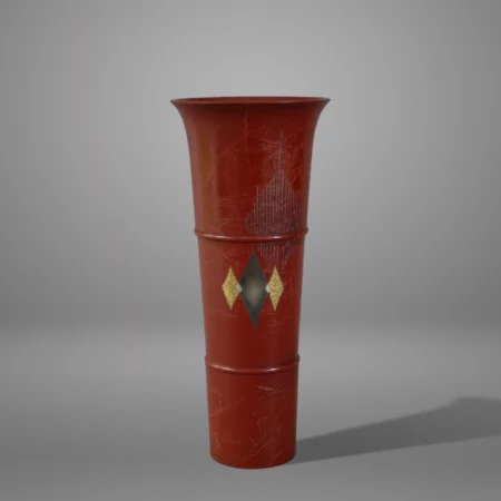 vase takaoka city patine rouge et incrustation geometriques