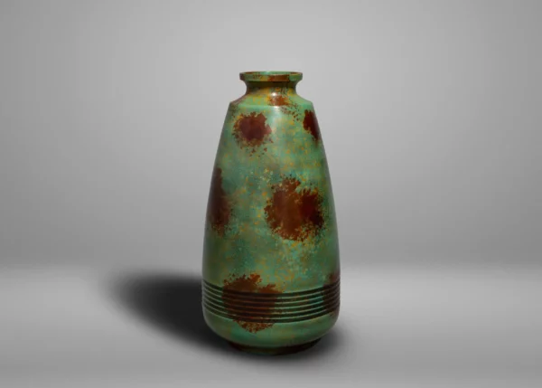 Green and dark orange patinated copper vase from Takaoka city