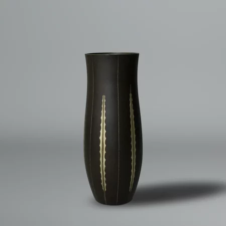 Vase Takaoka cuivre, patine brune et incrustations geométriques