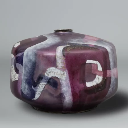 Modern japanese cloisonné enamel vase in pink and purple colours