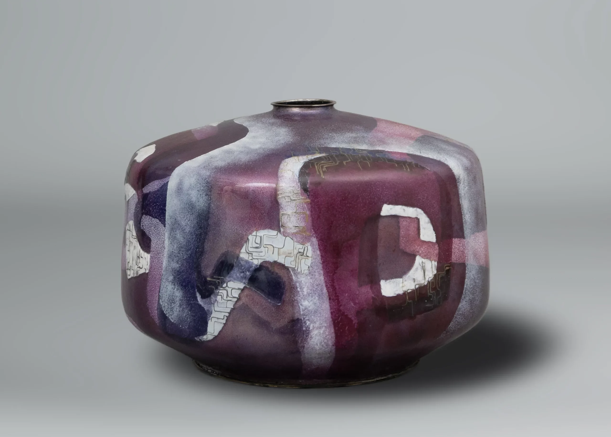 Modern japanese cloisonné enamel vase in pink and purple colours