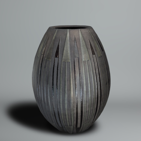 Vase en grès d’Otani par Yano Kanichi à décor vertical